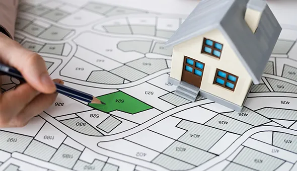 A person creating a house illustration on a map, focused on Sustainable Design & Urban Planning strategies.